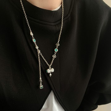 小寶s925純銀綠色鋯石羅馬數字金剛杵吊墜女僅吊墜項鏈側墜高級感