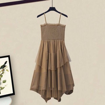 毛衣搭配網紗連衣裙套裝兩件套早秋季高領不規則秋冬新款女