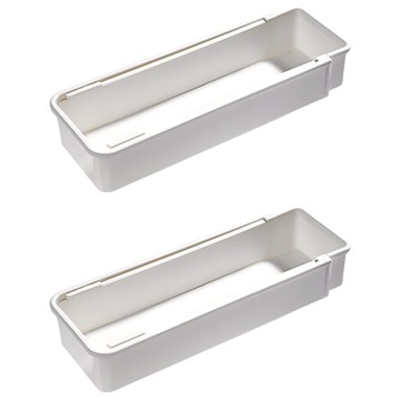 Mega 廚房可伸縮抽屜餐具收納盒 2個 Set 白色 PP材質 湯匙收納 分隔盒 文具收納  1組