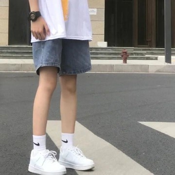大碼微胖牛仔短褲女夏高腰寬松潮ins設計感女闊腿五分褲網紅爆款