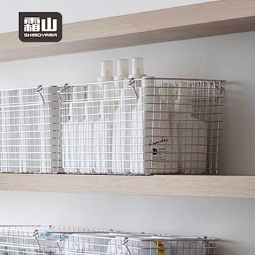 日本霜山 可層疊不鏽鋼置物籃/收納籃(附提把)-L