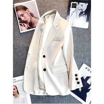 外套女奶白色直筒休閑西裝外套