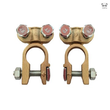 純銅汽車電瓶夾接頭 銅端子蓄電池卡子樁頭電池頭 一對裝 金色