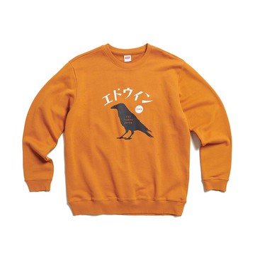 EDWIN 東京散策系列 烏鴉朋友厚長袖T恤-男女款 (黃褐色)