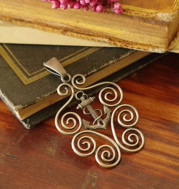 古董銀色波浪船錨墜子項鍊 CH252