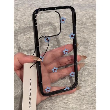 Hinlucky 韓系ins藍色花朵旋轉鏡子支架適用蘋果16手機殼iphone17promax新款女14亞克力13防摔保護套15超好看