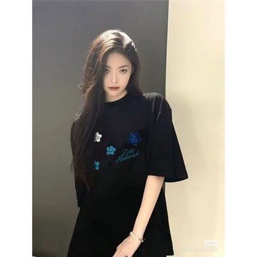 爆款直降價 上衣女 短袖 內搭上衣 100%純棉美式花朵短袖t恤女2025新款夏季潮牌寬鬆設計感小衆上衣