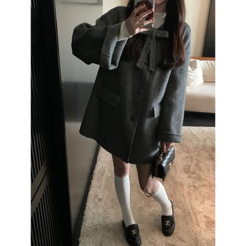 高級感蝴蝶結雙面羊毛斗篷大衣女小個子氣質寬松短款毛呢外套冬季