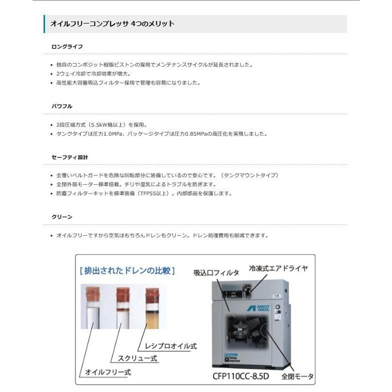 コンプレッサー アネスト岩田 OFP-041C C5 50hz 単相100V 1/2馬力 オイルフリー 圧力開閉器式 100V | LINEショッピング