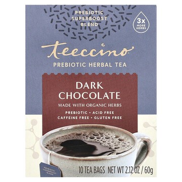 Teeccino, 益生元草本茶，有機黑巧克力，無咖啡萃取，10 茶包，2.12 盎司（60 克）