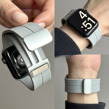 磁吸硅膠錶帶 磁吸折疊扣 適用 Apple Watch S11 10 9 8 7 6 5 SE3 蘋果手錶帶 49mm