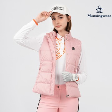 【MUNSINGWEAR 企鵝】女款粉色針織腰帶修身羽絨背心 MLSL6504