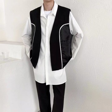 2025年情侶裝潮牌慵懶風口袋工裝馬甲男 休閒輕奢小馬褂外套男