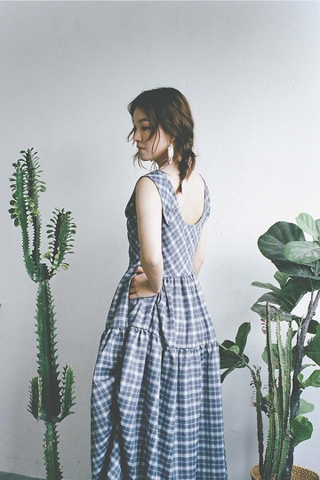 plaid sleeve dress 裝飾格紋袖洋裝