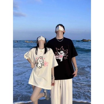 🚀隔日到貨🚀夏季潮流百搭寬鬆圓領男女同款短袖情侶裝夏日情侶裝短袖柔軟親膚情侶t印花短袖情侶服大學t情侶衣團體服情侶套裝