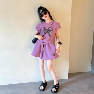 台灣出貨 2026新款女中大童夏裝套裝短袖女孩韓版洋氣夏季網紅運動兩件套潮 女童套裝 女童夏季套裝 女童兩件套