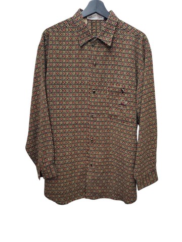 有禮貌穿搭 日本古著 雪紡 金屬鈕釦 幾何圖騰 80s 長襯 L號