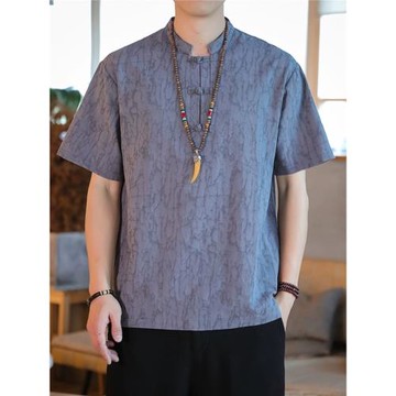 中國風男裝提花棉麻短袖t恤男夏季復古輕薄透氣中式唐裝亞麻上衣