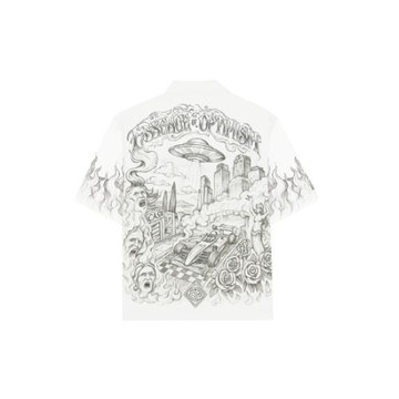 CASABLANCA 25刺青飛碟黑白 度假風絲綢夏威夷度假百搭款短袖襯衣