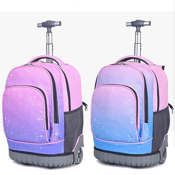 開發票 新款中小學生一體式拉桿書包背拉兩用大容量出游防水雙肩包男女孩