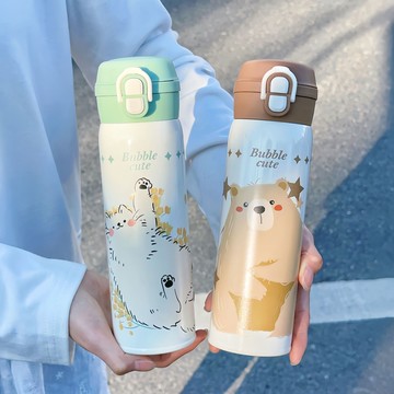 雙飲隨風飄揚彈跳保溫杯可愛高顏值學生送禮保溫杯卡通水杯女生