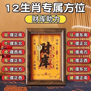 💢臺灣12H💢已開光 祈福 財神光臨 招財開金庫黃財神財庫相框辦公室工位擺件十二生肖金鑰匙招財小掛件
