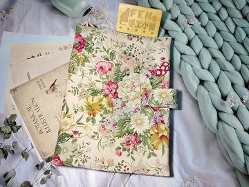 F系列-訂做白底玫瑰磁釦款+外拉鍊袋款布書套-布書衣-訂做款