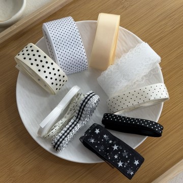禮物包裝🎁 ins風奶黃黑絲帶分裝DIY0.3-3.8cm吧唧托禮物打包應援包掛材料包 絲帶 緞帶 絲帶套裝 禮物包裝