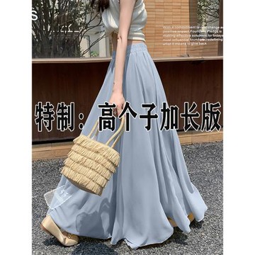 松緊高腰雪紡 a字半身長裙夏季加長大擺傘裙超長款裙子及踝高個子