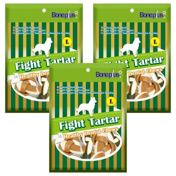 Boneplus 綜合雙色潔牙骨結平裝包 L  綜合  3個  100g