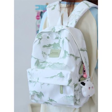 書包初中女生大學生韓國ins水墨國風雙肩包旅游輕便百搭印花背包