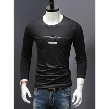 秋冬新款長袖男t恤韓版修身男裝內搭圓領打底衫時尚潮流簡約上衣