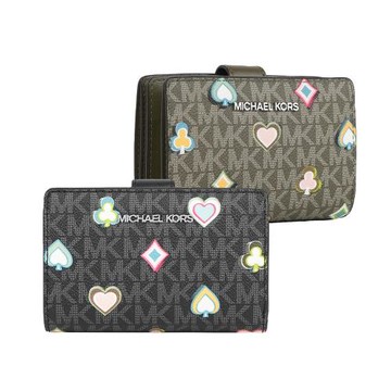 MICHAEL KORS Jet Set 撲克牌花色塗層帆布釦式中夾(任選)