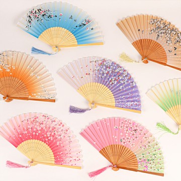 古風扇子折扇中國風夏季舞蹈流蘇漢服中式學生隨身便攜古裝折疊扇女式古典兒童夏日小巧扇復古廣場舞扇清涼扇