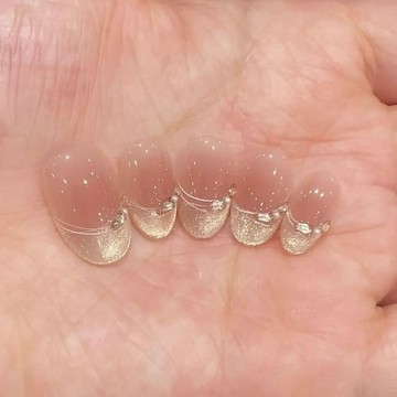 💖台灣出貨💖【塞納黃昏】高級裸色手繪法式ins 氣質款手工美甲貼片短橢圓