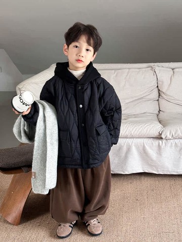兒童棉服男童夾棉加厚外套秋冬裝2024冬季新款小男孩洋氣連帽棉衣