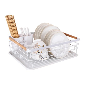 多功能碗盤收納瀝水置物架 43x31cm大容量 防水防鏽 北美進口櫸木握把  BS038  1層  1個