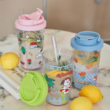 Pumzika原創Tritan小狗提手直飲水杯710ML可愛高透吸管杯冷熱水杯