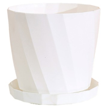 小麥購物 簡約創意仿瓷塑料花盆含托盤 L251  1組  中(13.8 x 13.8 x 12.5cm)  象牙白
