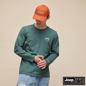 JEEP 男裝 吉普車圖騰印花純棉長袖T恤-綠色
