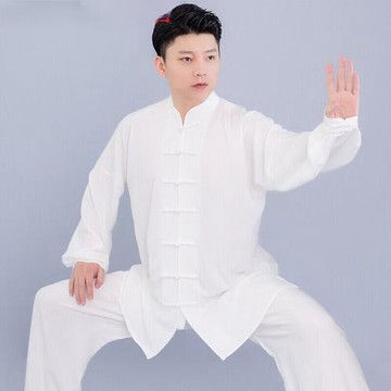 回可太極服女夏季棉麻練功服裝男春秋中老年太極拳武術表演服白色