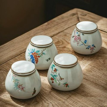 2020官窯茶葉罐圓罐陶瓷鐵胎汝窯小號茶葉罐密封儲物罐茶葉包裝
