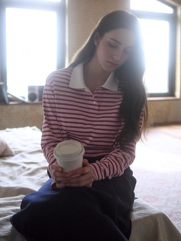 Cotton Stripe Collar Polo T-shirt [Pink]