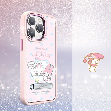 三麗鷗 iPhone15/14系列 軍規防摔合金框立架手機殼-沐浴美樂蒂粉