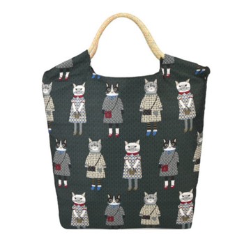 Kusuguru japan 傘繩購物包 日本精緻戈布蘭織紋拼色時尚包-墨綠