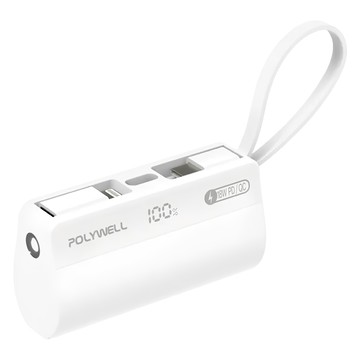 POLYWELL 寶利威爾 直插隨身行動電源 5000mAh Type-C/Lightning  PB5000  白色