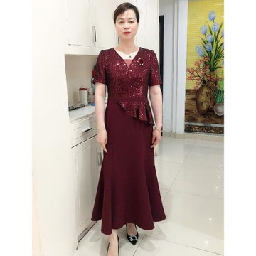 重工刺繡夏季媽媽裝結婚禮服紅色喜婆婆婚宴裝高端亮片魚尾旗袍裙