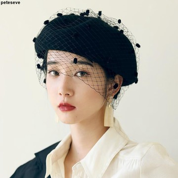 【英倫復古畫家帽】貝雷帽 網紗貝雷帽 女 秋冬季 羊毛呢 蓓蕾帽 英倫復古 畫家帽 時尚 女式 南瓜帽子 帽子 帽子女