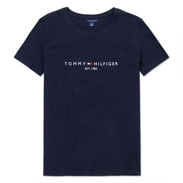 TOMMY 熱銷刺繡文字Logo圖案短袖T恤(女)-深藍色