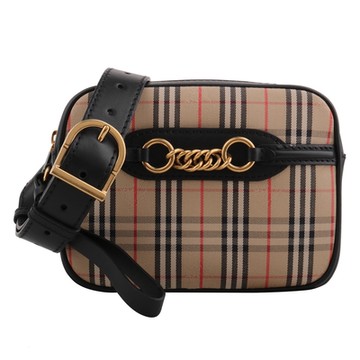 BURBERRY 巴寶莉  The Link 1983年金鍊飾防刮格紋胸背/腰包兩用包(黑)